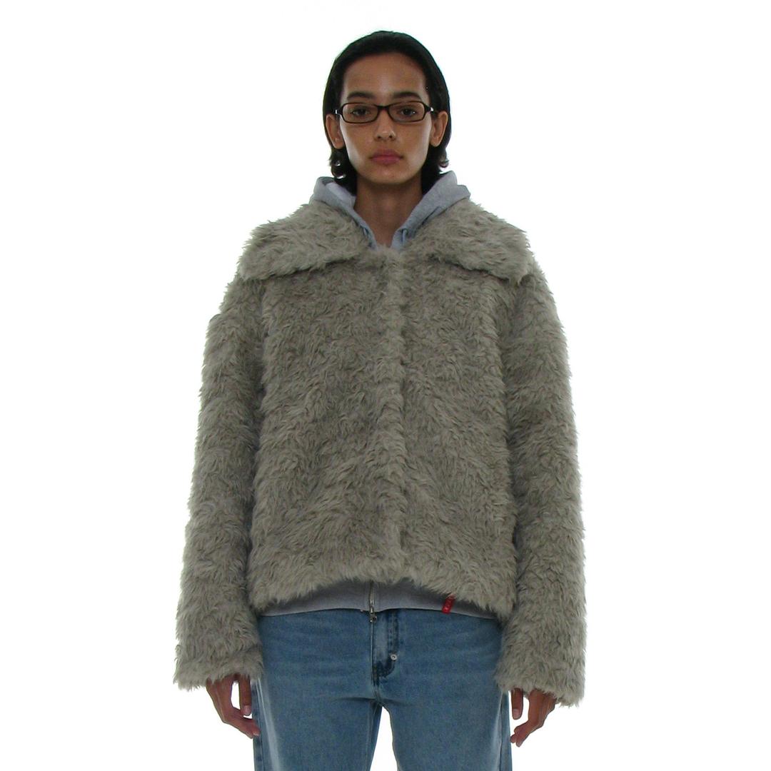 WIDE COLLAR FLUFFY FUR COAT_LIGHT GREY