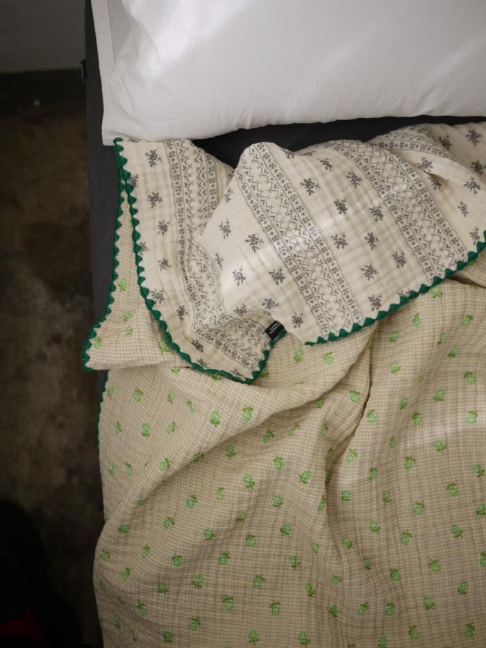 4layer gauze blanket small flower print blanket / GREEN 2color/S,M 2size