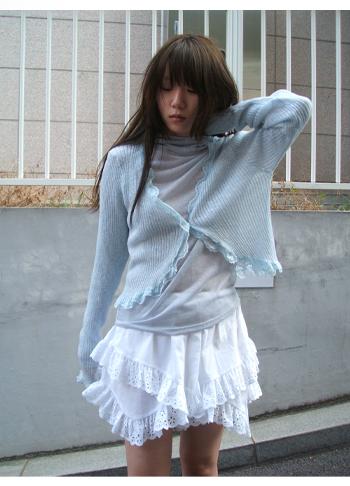 에프터먼데이 lace crop rib cardigan (5c)