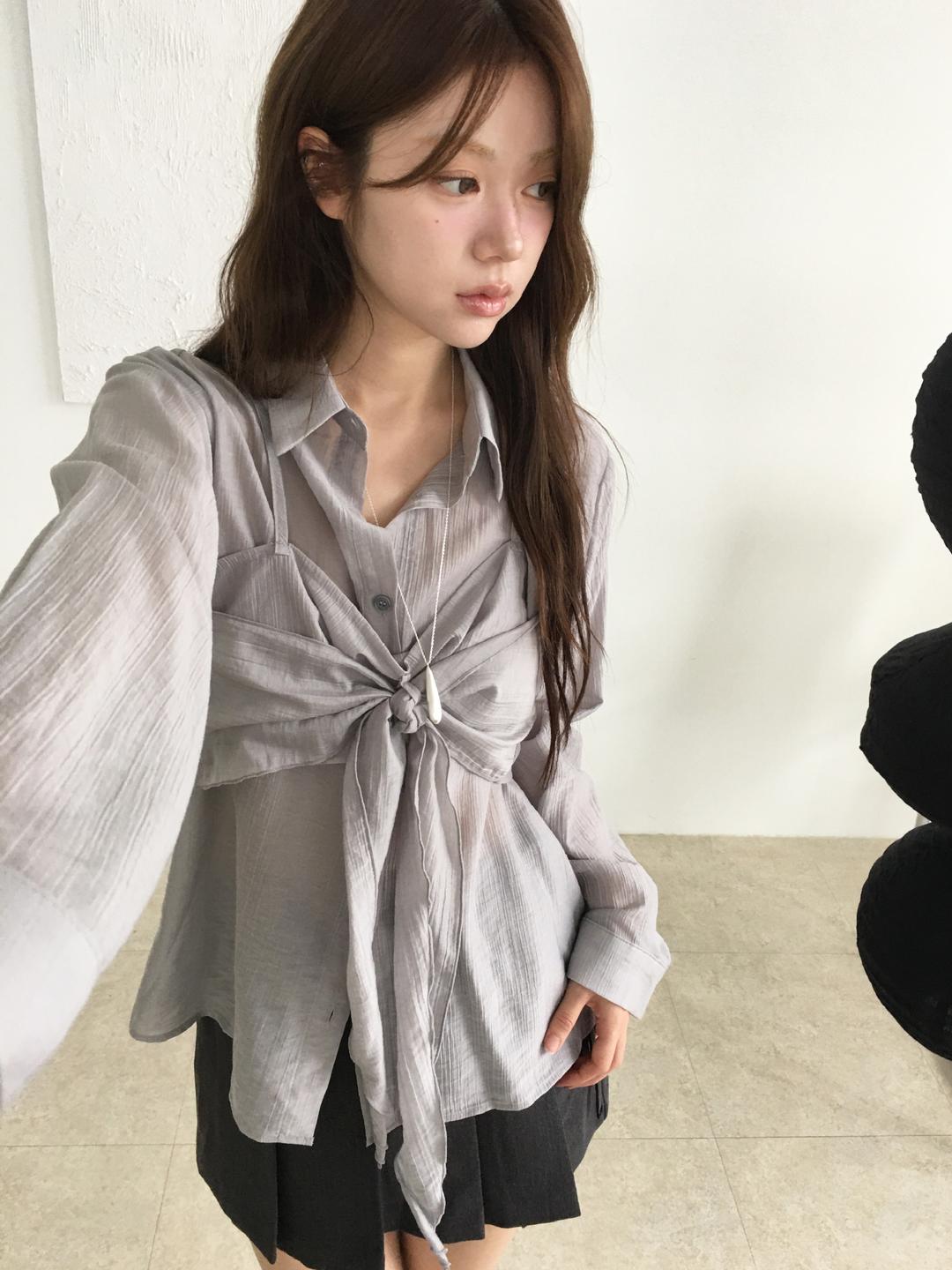 노비야카 Twice bustier loose shirt (Ivory, gray, black)