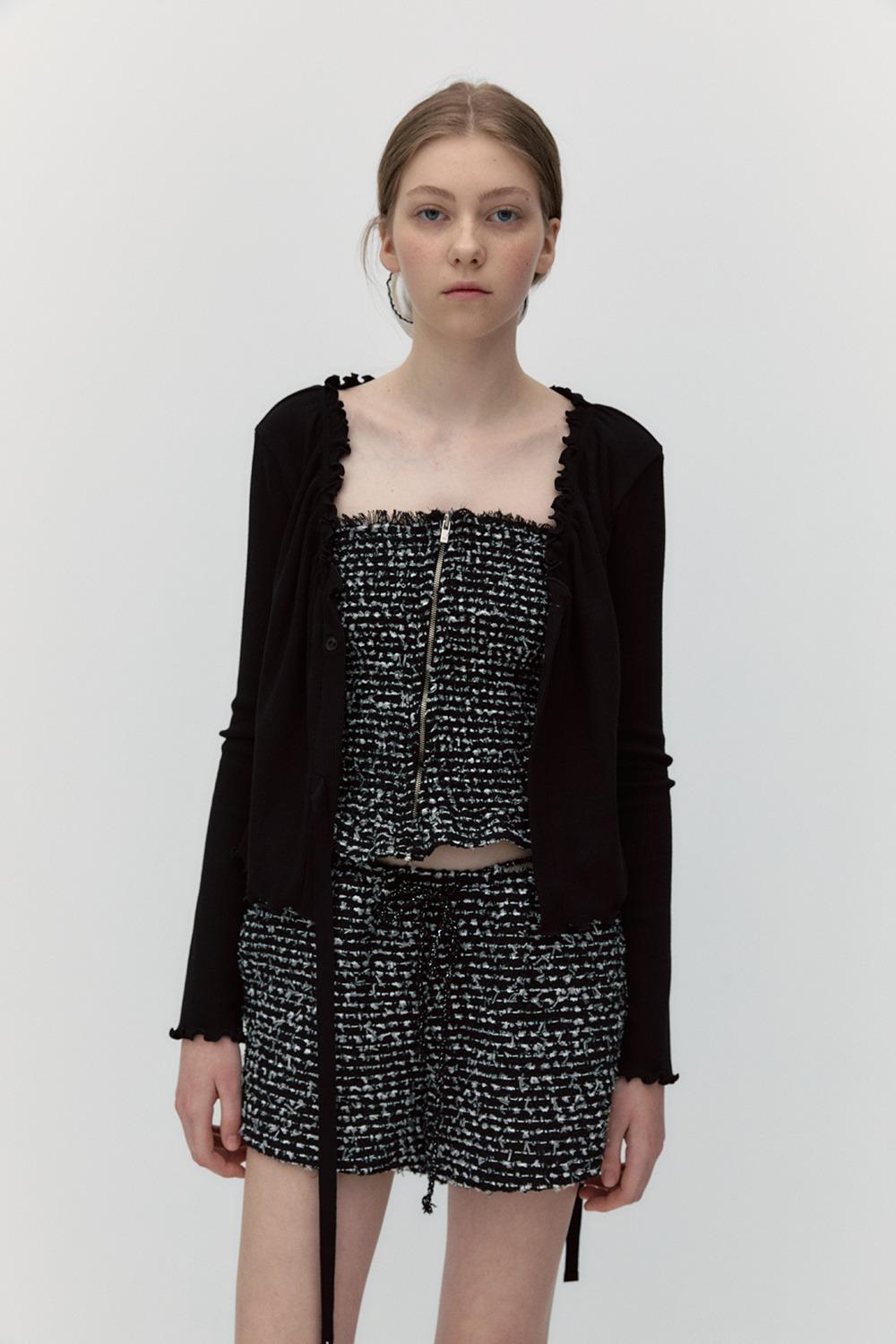 SOFT FRILL WRAP CARDIGAN [BLACK]