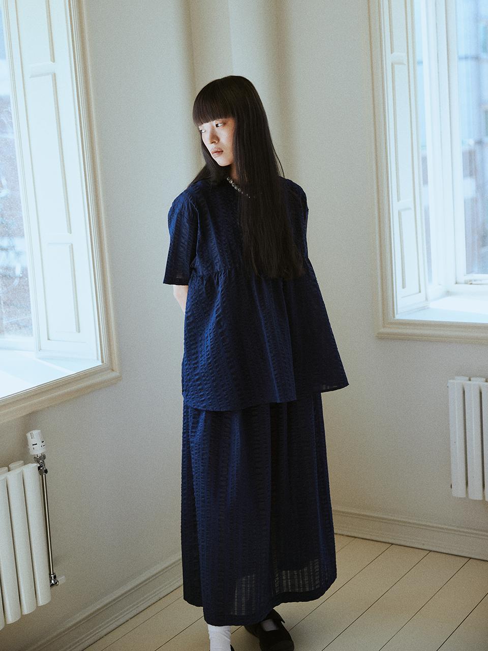 [6/21 예약배송]Shirring blouse(blue)_japanese fabric