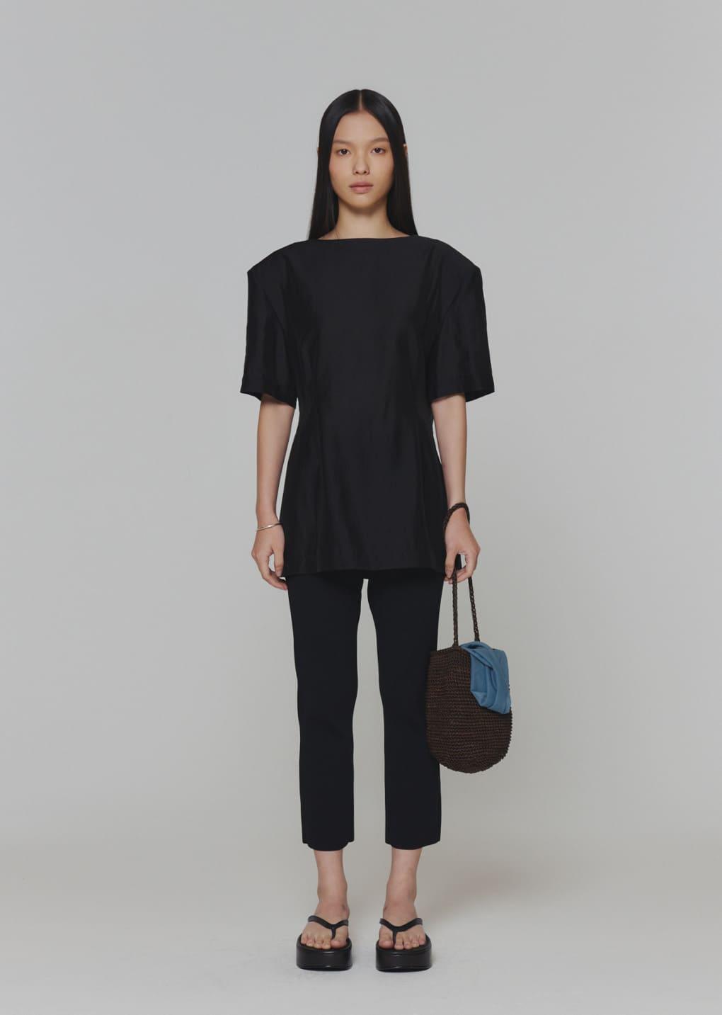 silky oversized half shirts, black