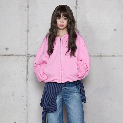 DESTROYED HOODIE ZIP-UP PINK 후드 집업 BR4CJ002