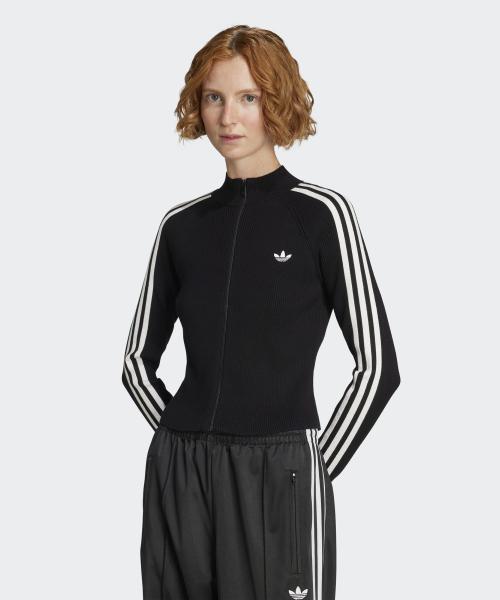 3-스트라이프 슬림 니트 트랙 탑 - 블랙 / JY2597