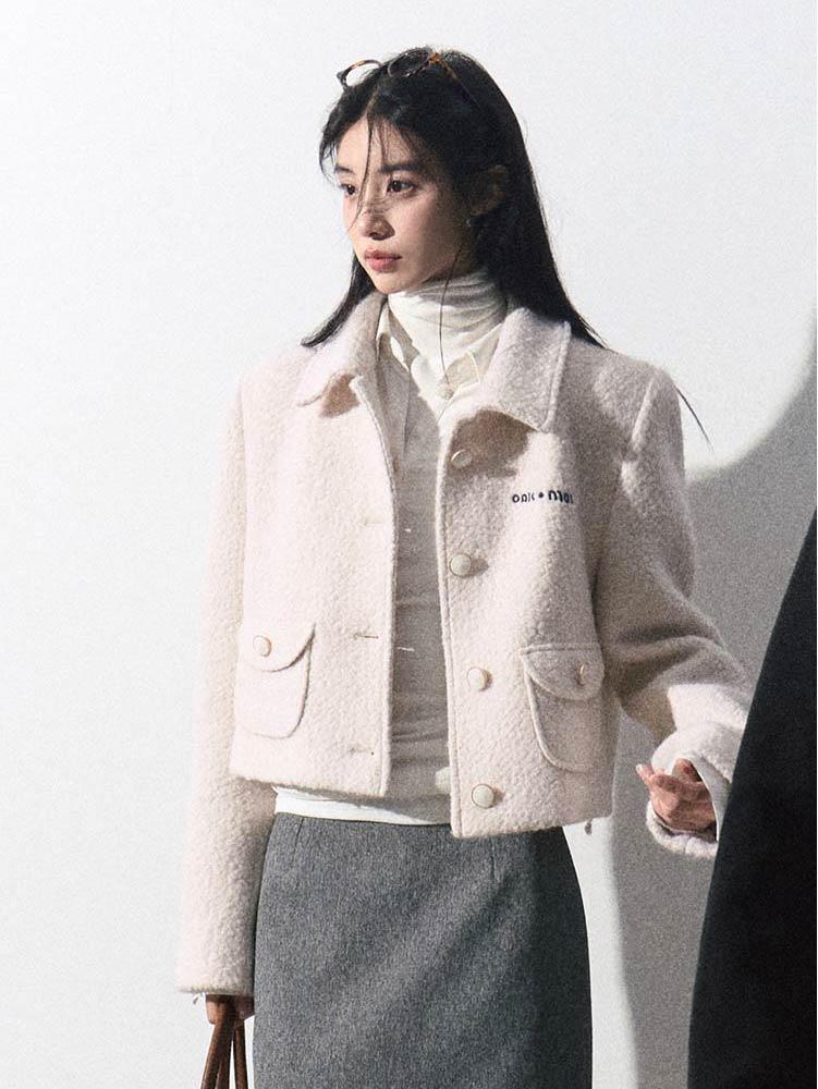 [OAK MOO] The Language of Love" Wool Pocket Crop Coat