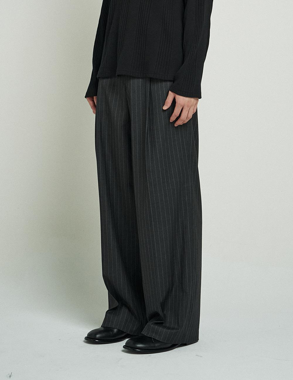 핀 스트라이프 와이드 트라우저 (차콜)