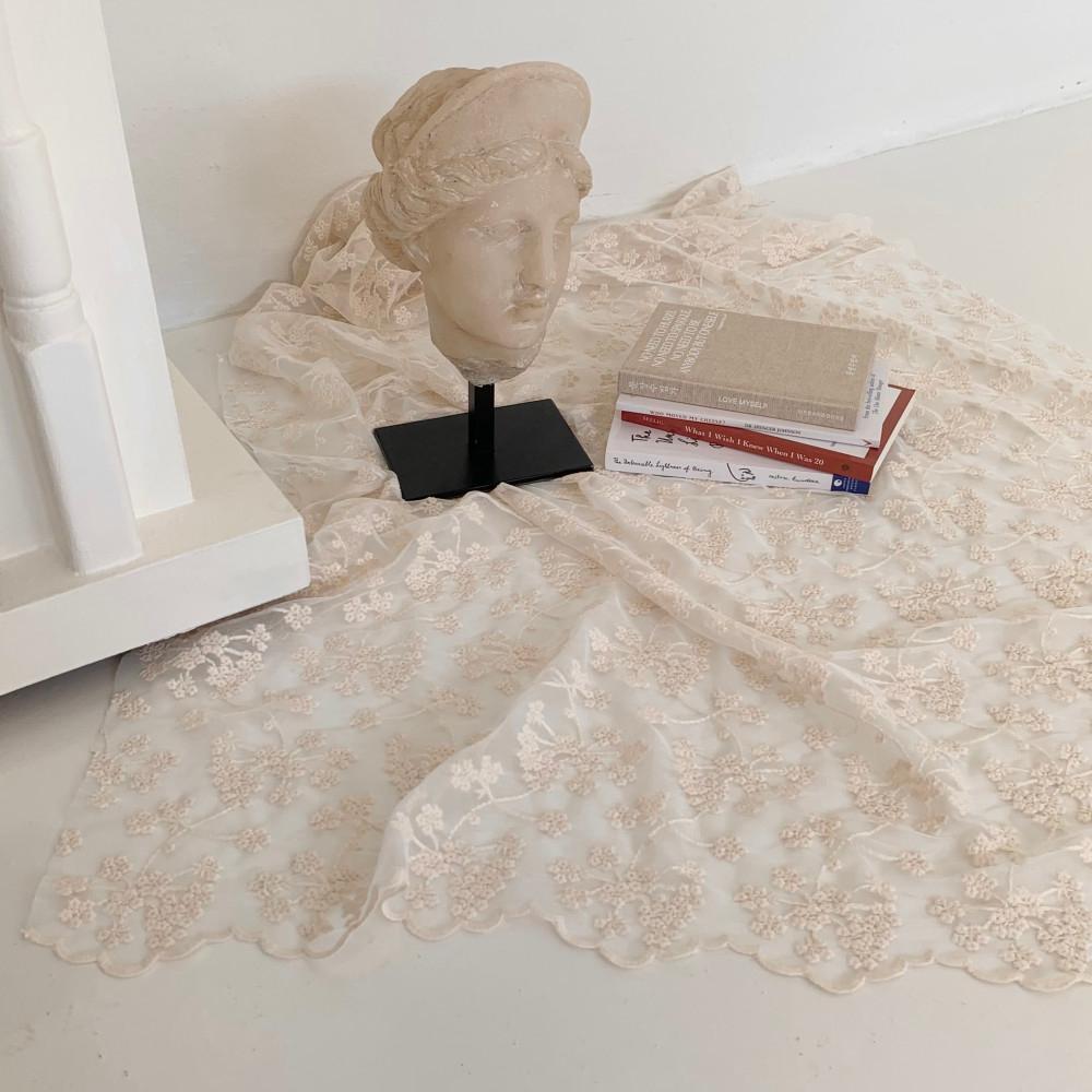 [망사]안개꽃 자수 네추럴컬러 레이스 원단 1마