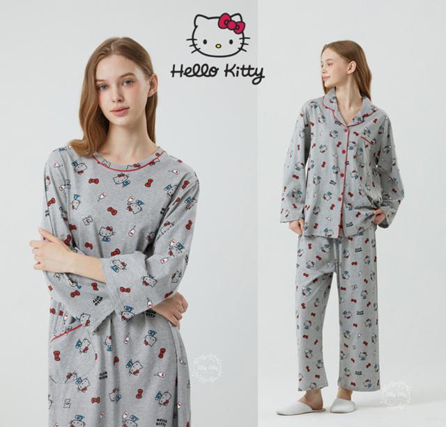 [Sanrio] 정품 국산 헬로키티 다이마루 파자마 원피스 긴소매 여성 잠옷 홈웨어 HK-4300 4301