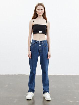 W SLIM STRAIGHT DENIM PANTS blue