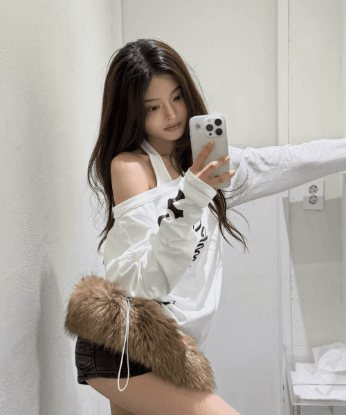 LOOSE FIT LONG SLEEVE AND HALTER SET WHITE