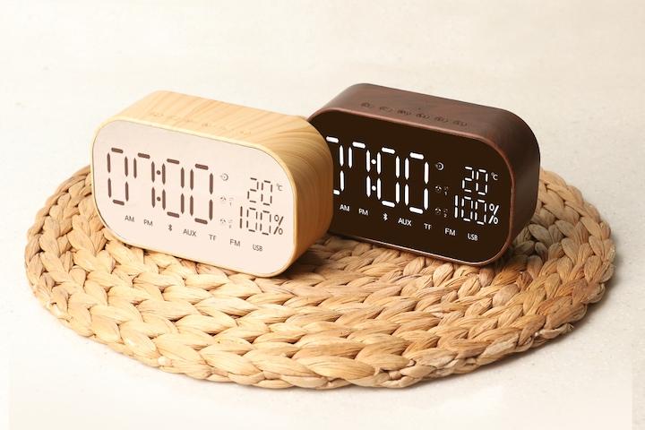 LED 블루투스 우드 스피커 라디오 거울 알람 온도 시계 SNP-W8 Pro