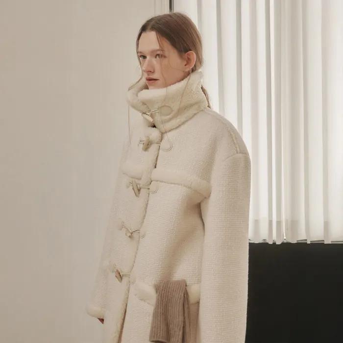 FANCY WOOL-BLEND SHEARLING MUSTANG COAT (IVORY)