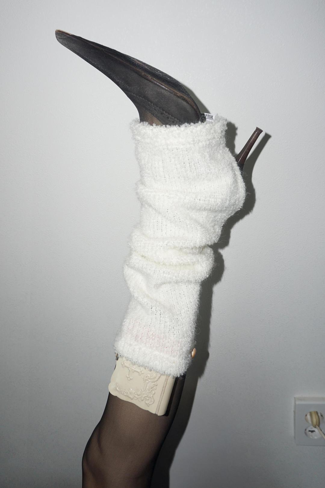 Button Back Leg Warmers White