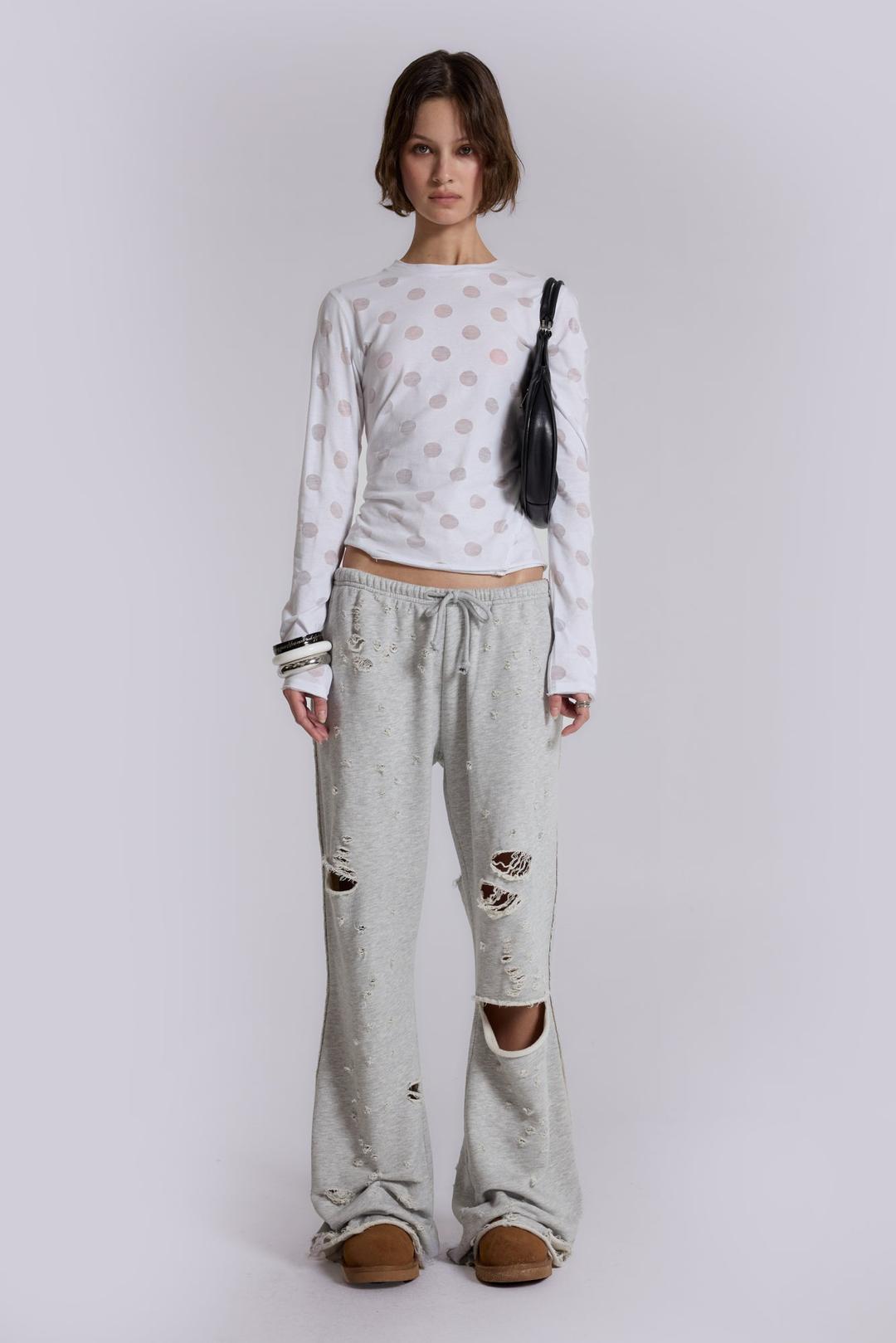 Cleo Distressed Slouchy Bootcut Jogger - XXL / Grey