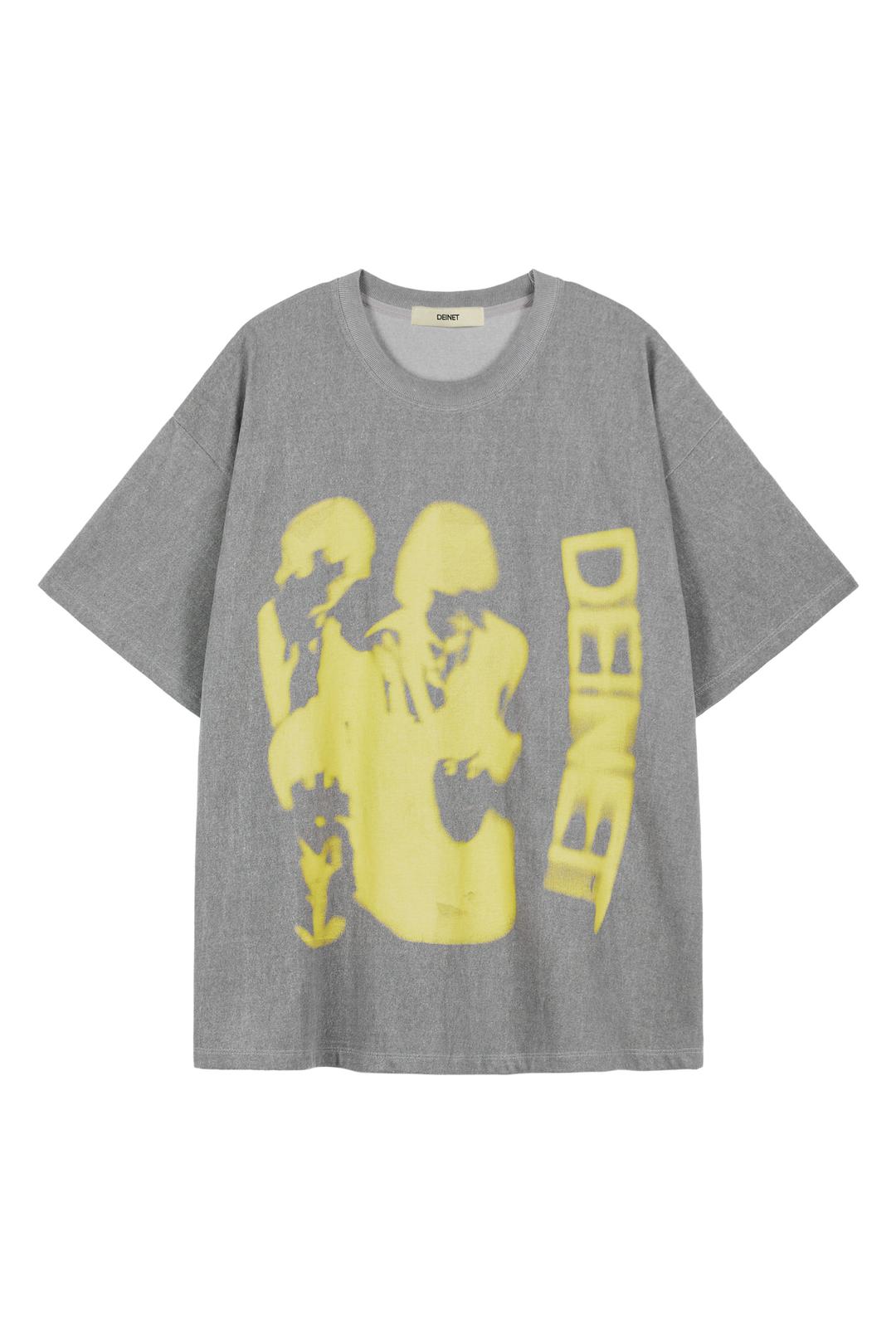 DEINET FADED GRAPHICS T-SHIRTS IN GREY