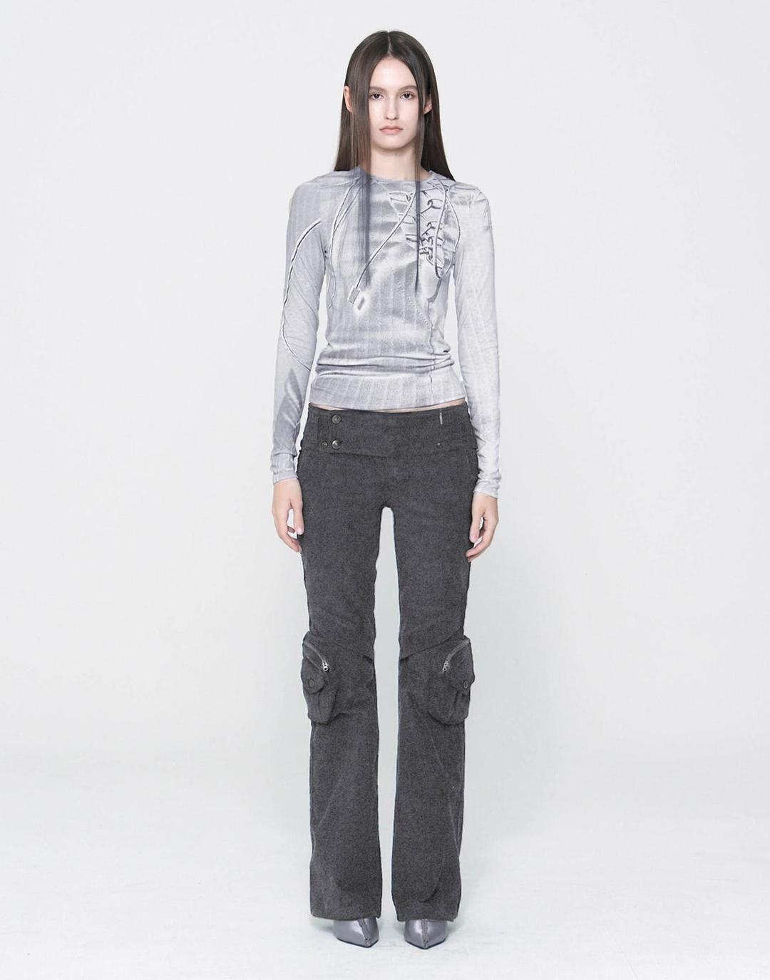 Corduroy pocket pants (Gray)