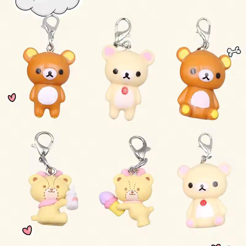Kawaii Rilakkuma Easy Bear 열쇠 고리 Lazybear 인형 열쇠 고리 가방 의류 풀러 전화 로프 목걸이 액세서리 펜던트 선물