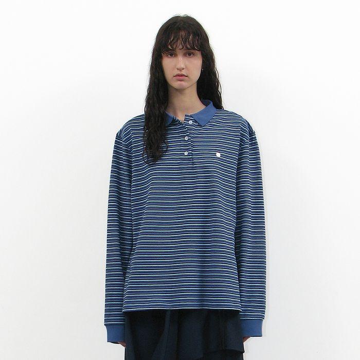 STRIPE LONG SLEEVE POLO TEE_BLUE