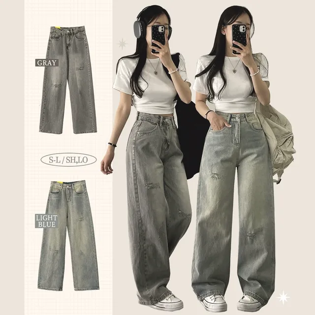 [숏&롱] 빈티지 일자 와이드 데님 팬츠 (2color)