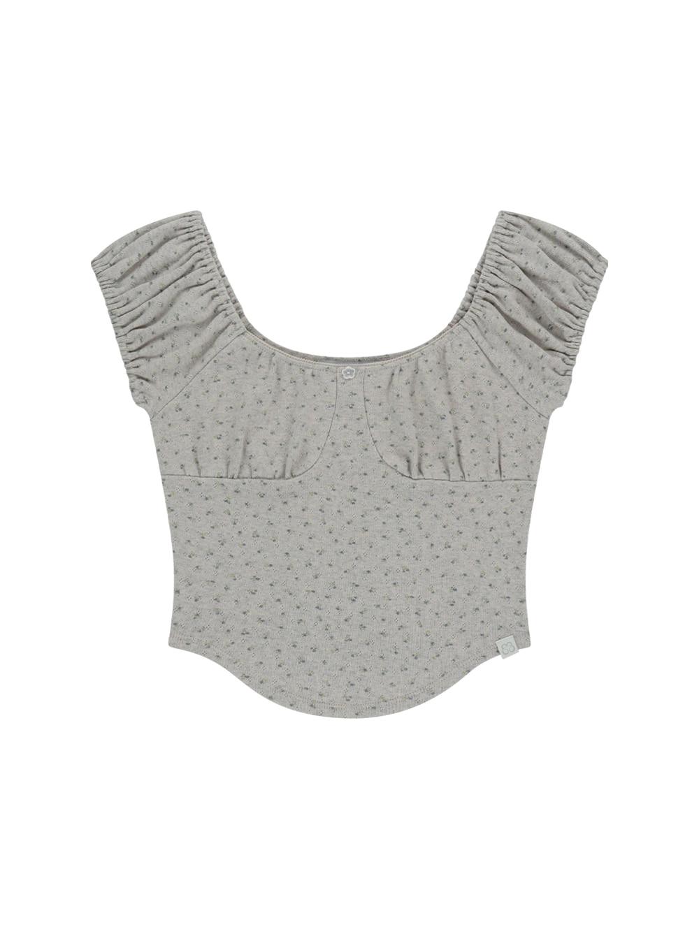 FLOWER SHIRRED T-SHIRT [OATMEAL]