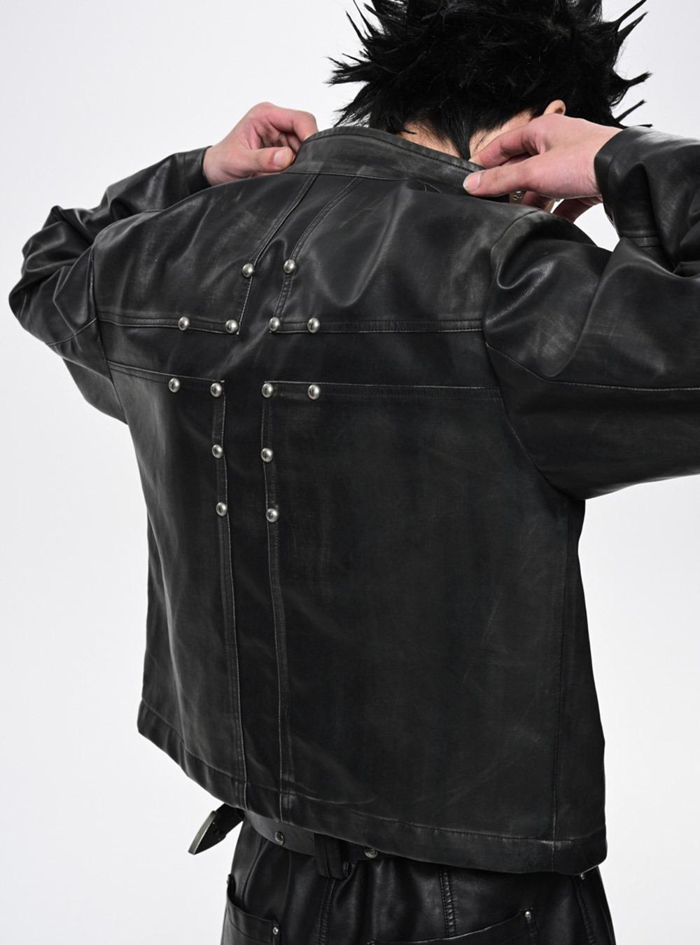 [SGW] Cross Zipper Leather Jacket