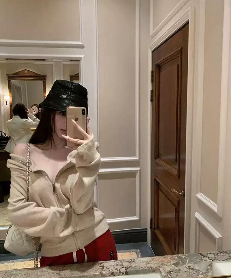 오프숄더 투웨이 루즈 후드집업
