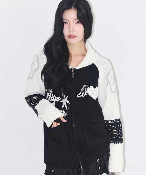 엔젤링 코위찬 니트 집업 블랙