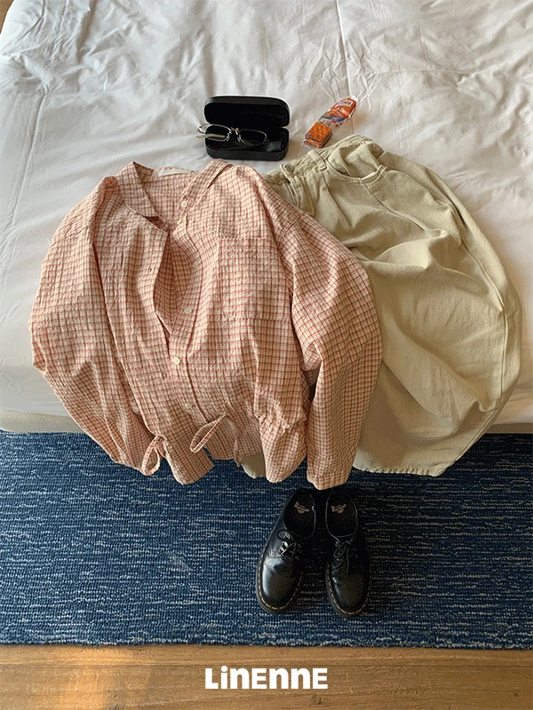 nonie check string shirt (red)