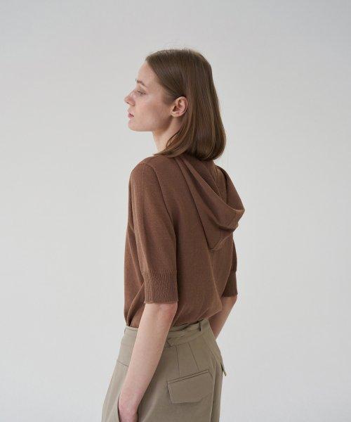 LINEN BLEND HOODED WHOLEGARMENT KNIT TOP