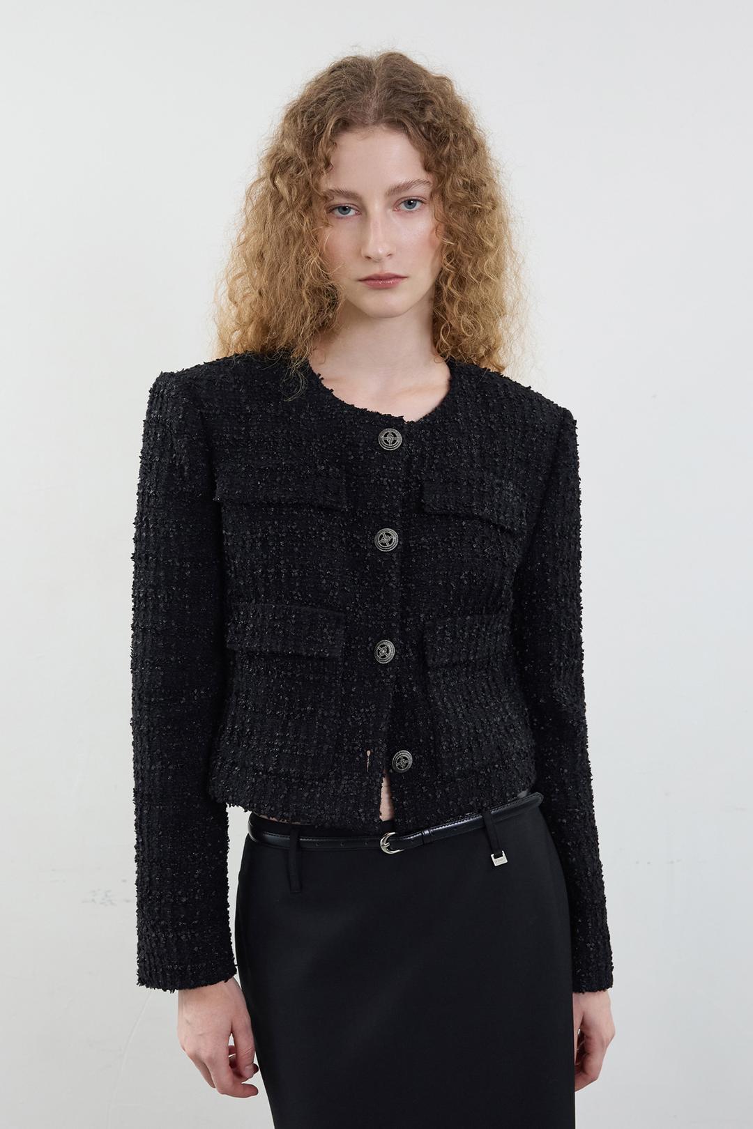 울블렌드 트위드 자켓 - 블랙