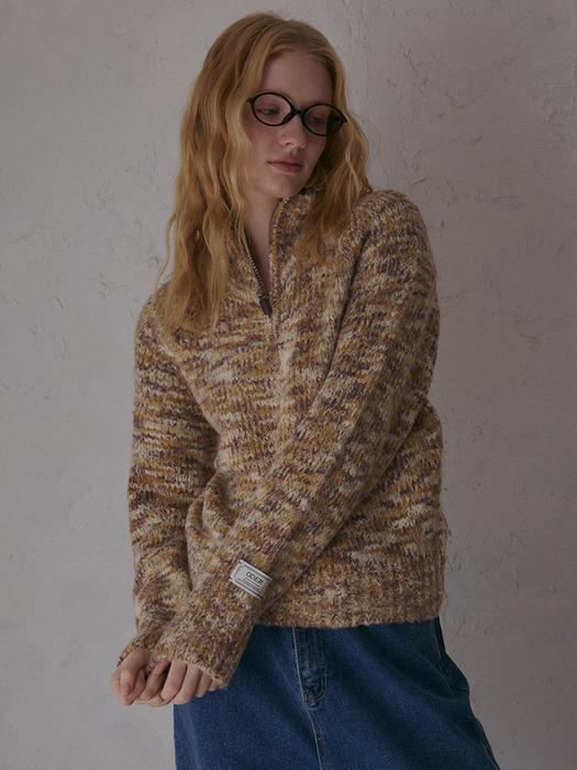 marbling wool half-zipup pullover-brown