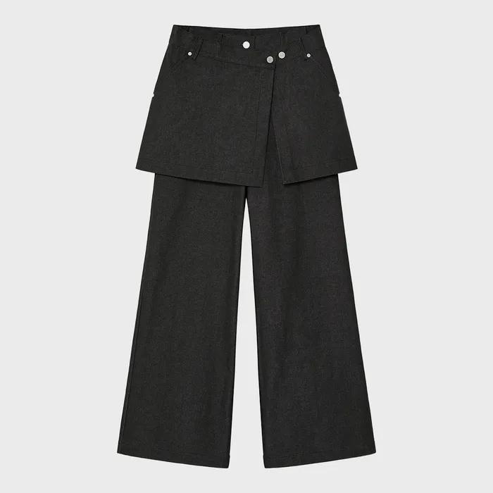 WOMAN SKIRT DOUBLE PANTS [BLACK]