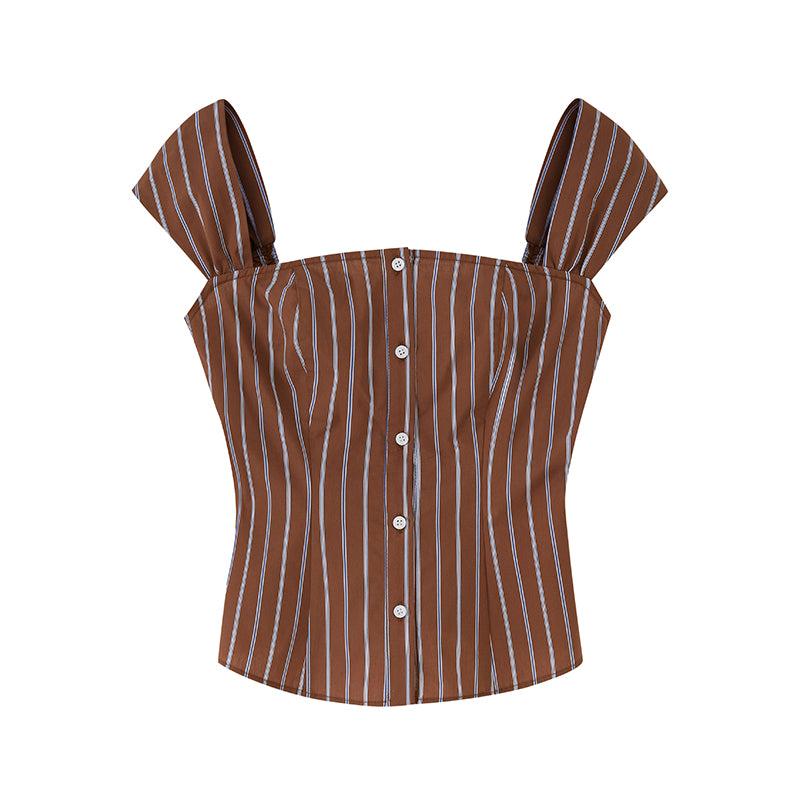 FLY-AWAY BUTTON-FRONT TOP  & MINI SKORT - Brown / XS / TOP