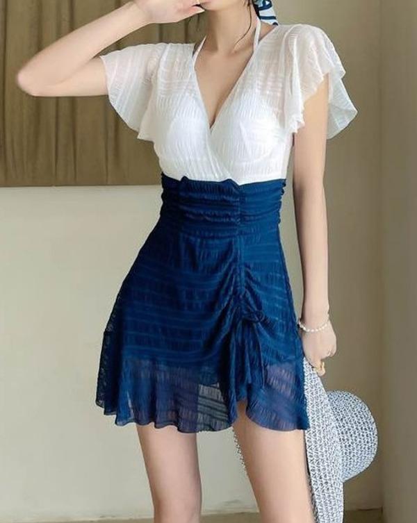 44부터88 빅사이즈 체형커버 투톤 스커트 속바지 일체형 모노키니 임부복 임산부 수영복