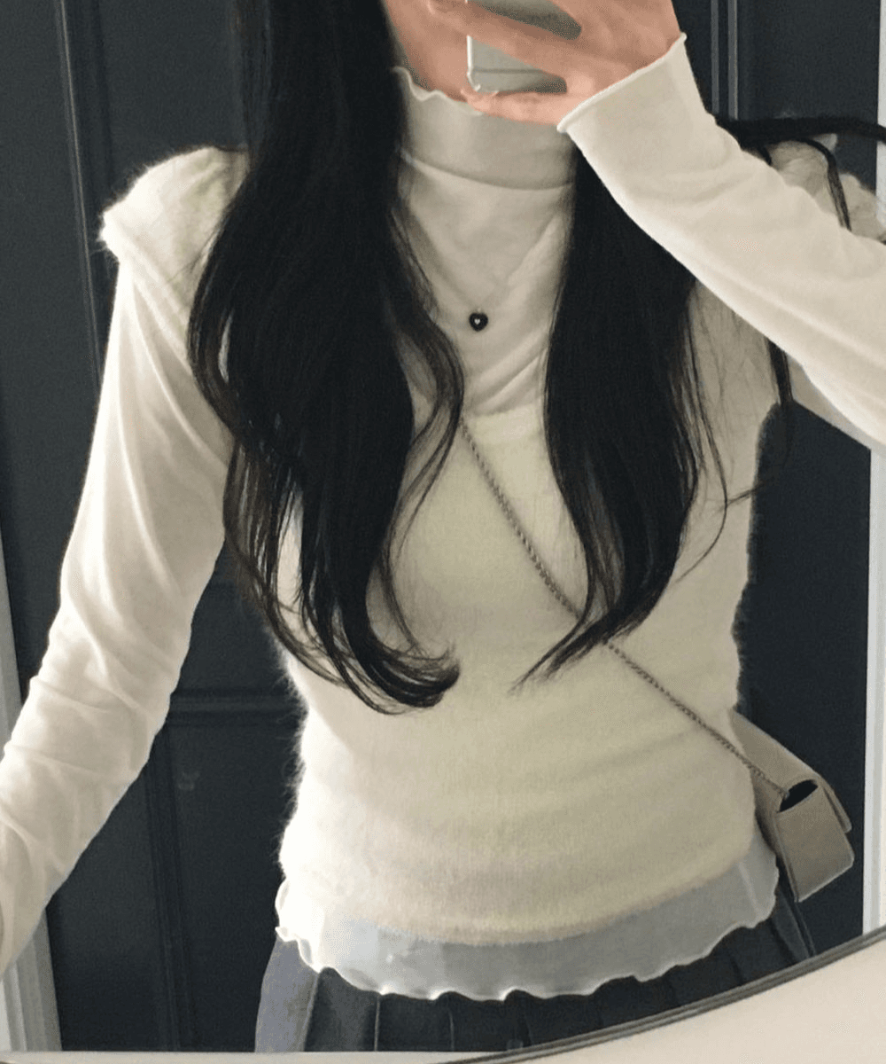 아모로소 헤이 캡소매 테리 반팔 니트 (2color) [ 유넥 레이어드 반팔티 이너티 기본 베이직 뽀글이 앙고라 퍼 연말룩 ]