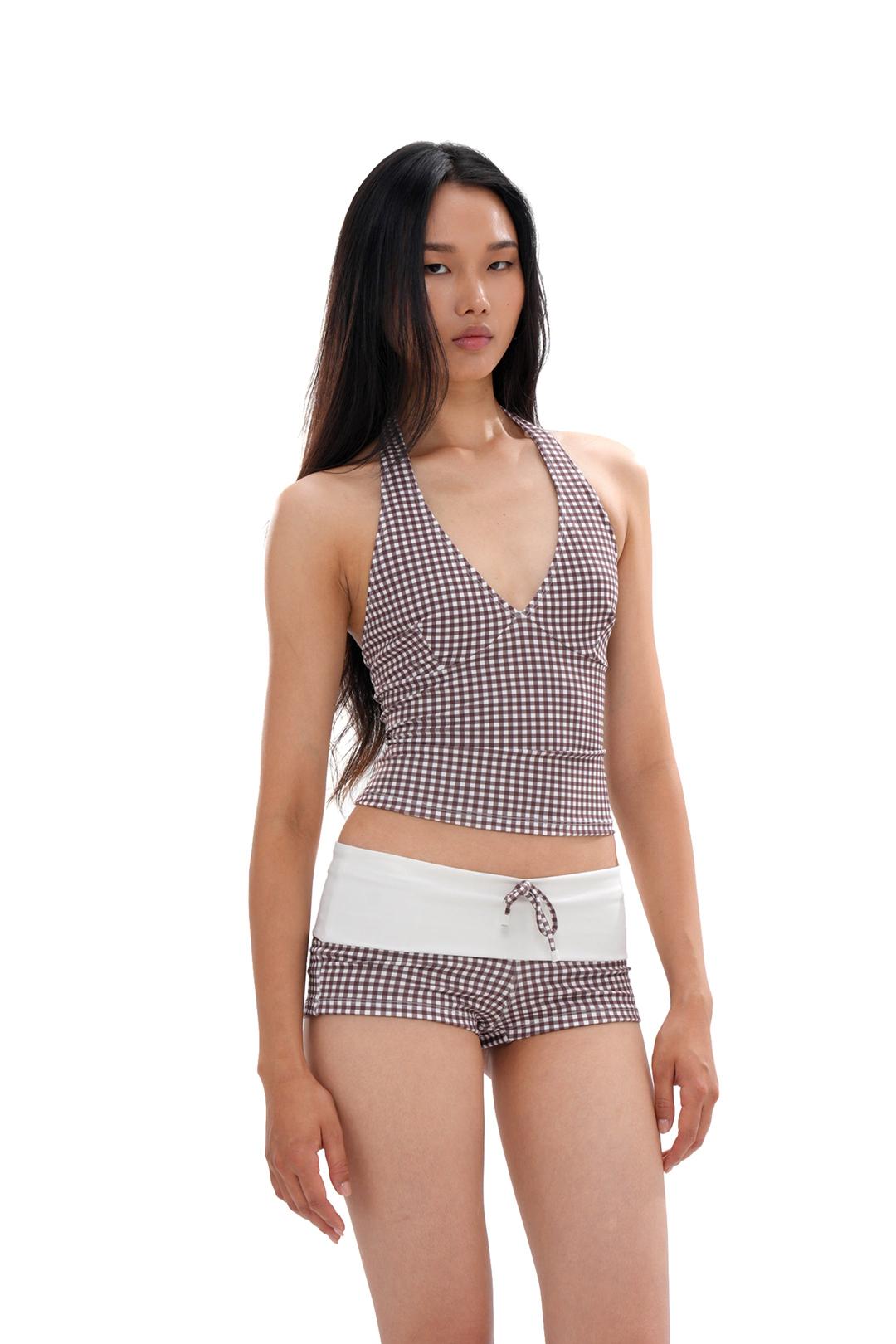 CHECK PATTERN BIKINI TOP & BOTTOM-SWIMWEAR - Brown / XS