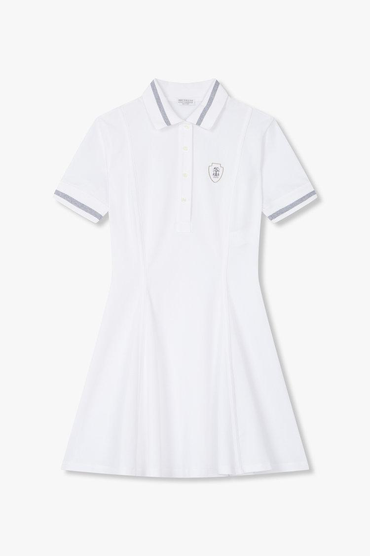 여성 버튼 카라 넥 피케 드레스