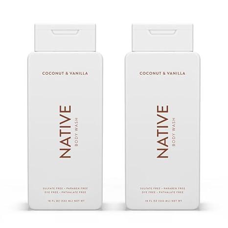 Native Body Wash Contains Naturally Derived Ingredients | For Women & Men, Sulfate, Paraben, & Dye Free Leaving Skin Soft and Hydrated | Coconut & Vanilla 18 oz - 2 Pk
