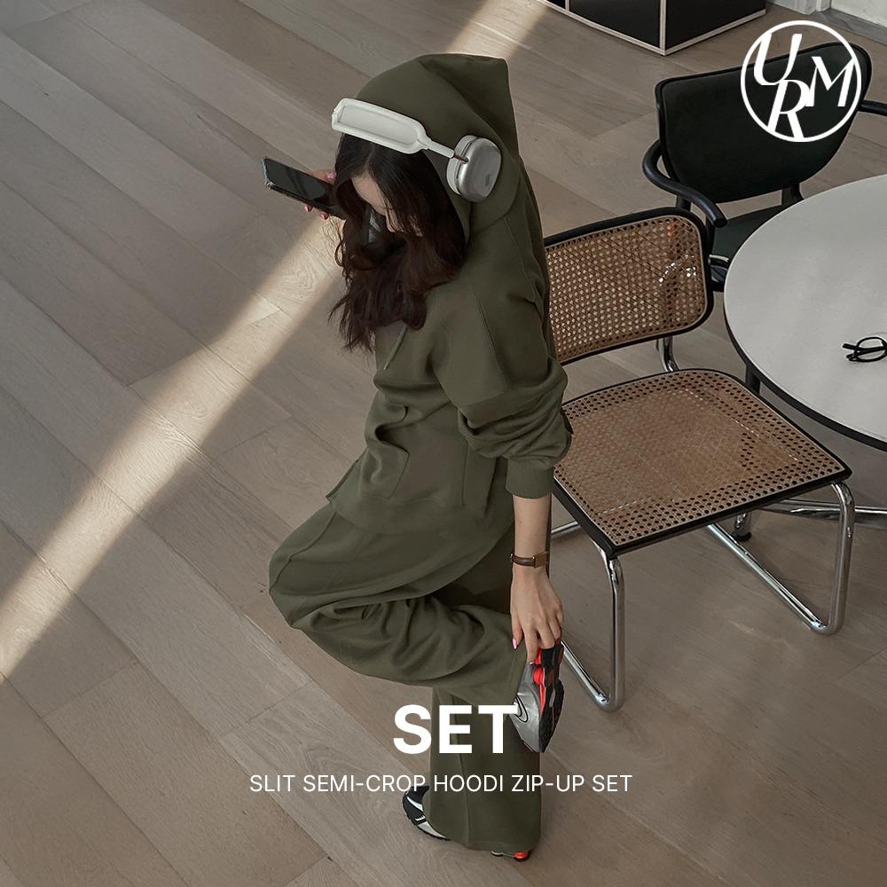 (주문폭주)(WOMAN) 세미 크롭 절개 후드집업 SET