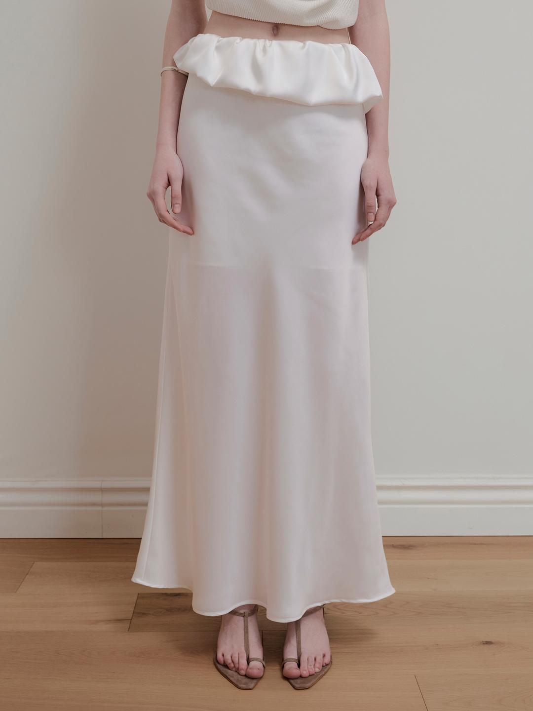 BALLOON DETAIL SATIN SKIRT - WHITE