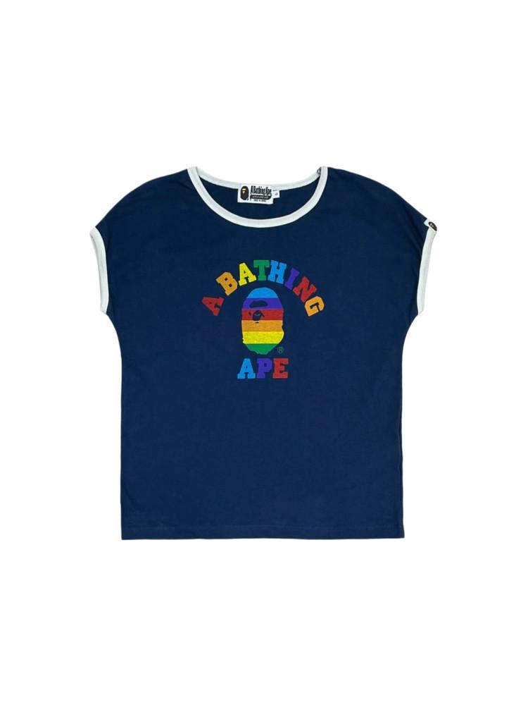 [중고] BAPE 베이프 네이비 링거 로고 티셔츠