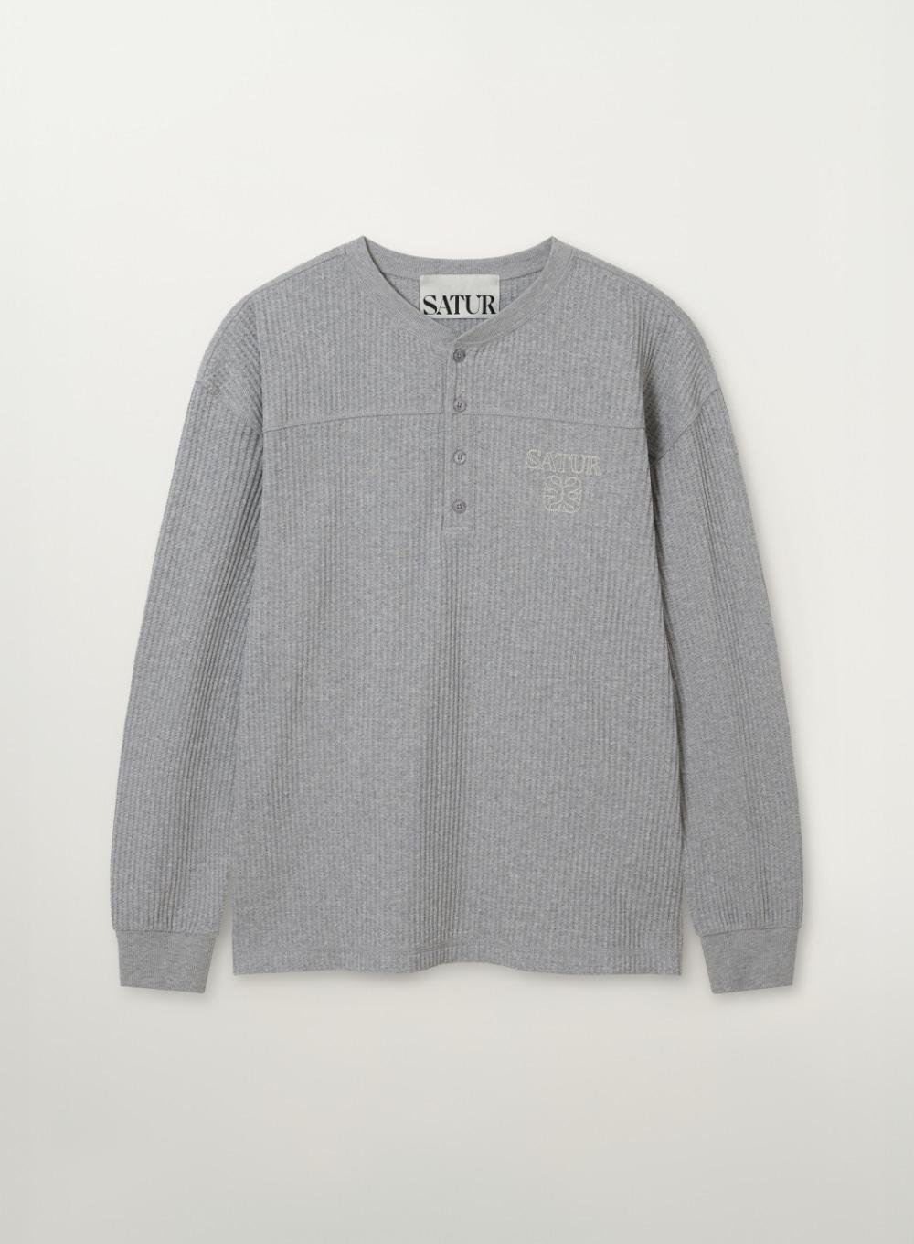 [RIIZE's Pick] Stitch Waffle Henley Neck Long Sleeve - Melange Gray