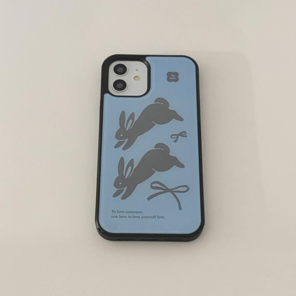 Vintage rabbit | 글라스 범퍼 폰케이스 - Sky blue