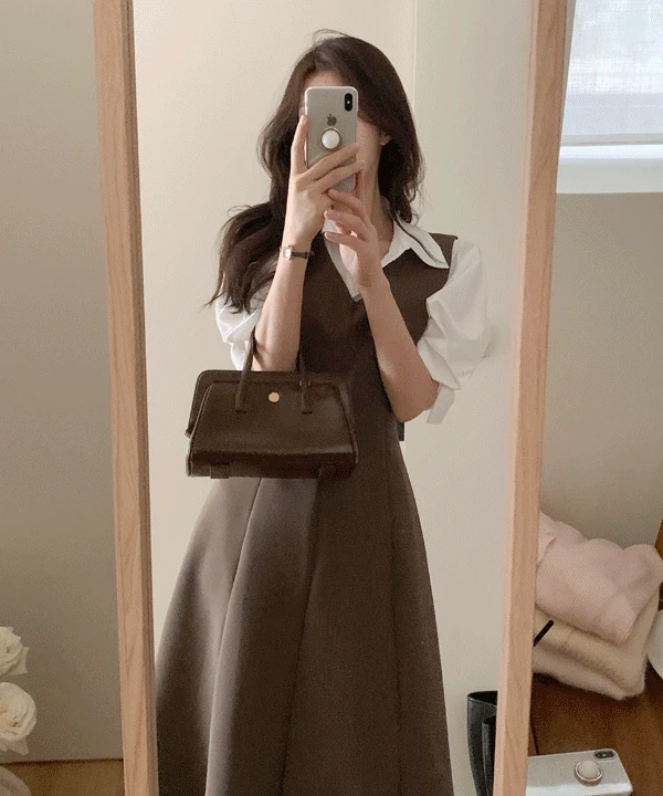 브뤼셀 뷔스티에 절개 원피스 - 2color