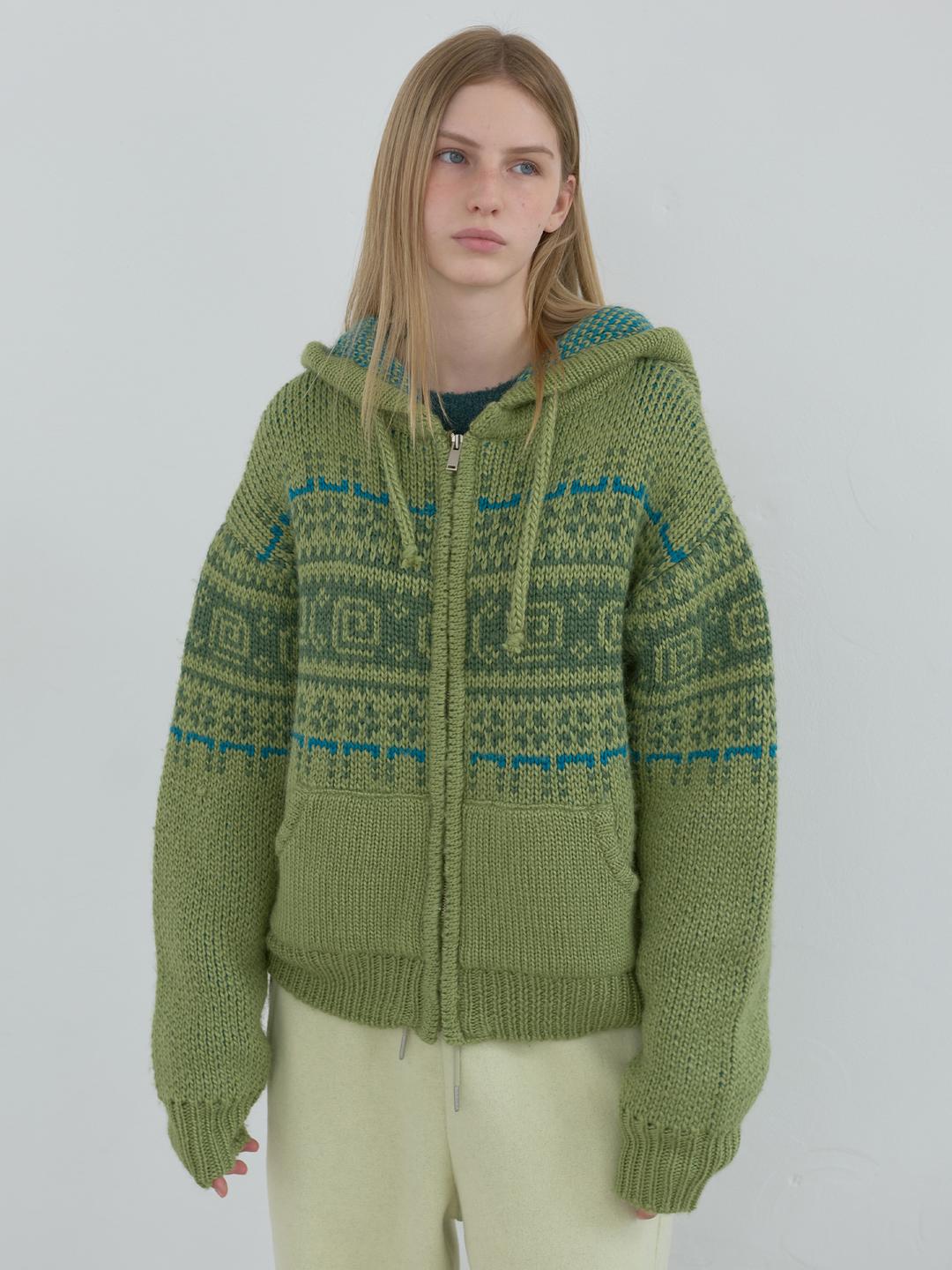 노르딕 니트 집업 후디 (Moss Green)