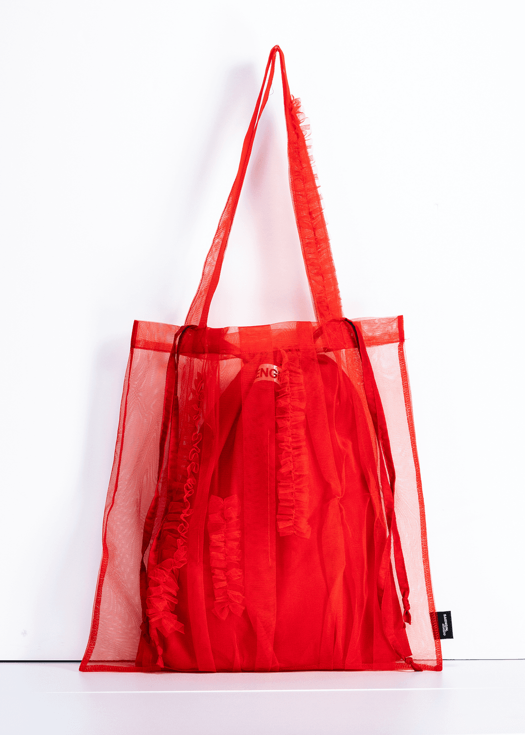 TULLE RUFFLE TOTE BAG - RED