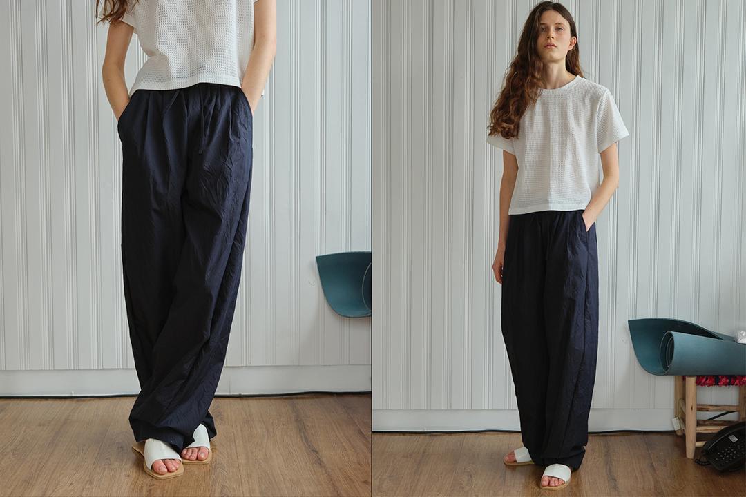 Crinkle string pants(navy)