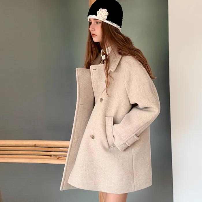 HALF DOUBLE PEA COAT - BEIGE