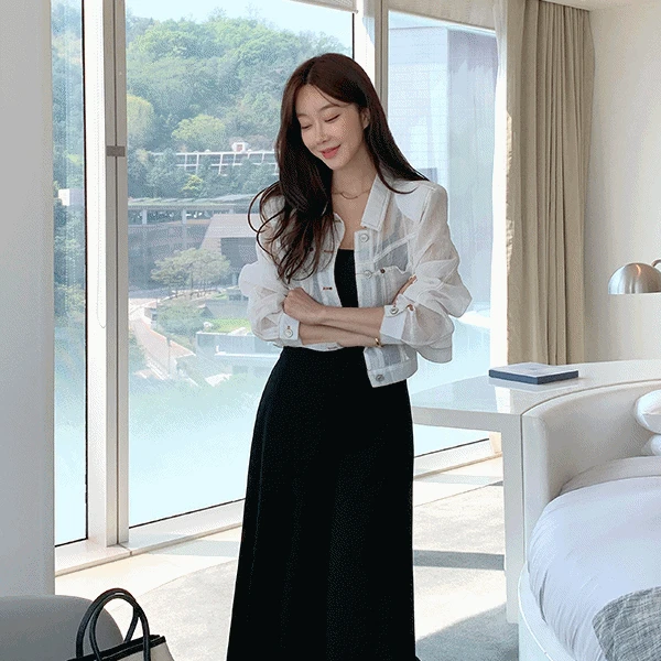 폴린 스티치 시스루셔츠자켓